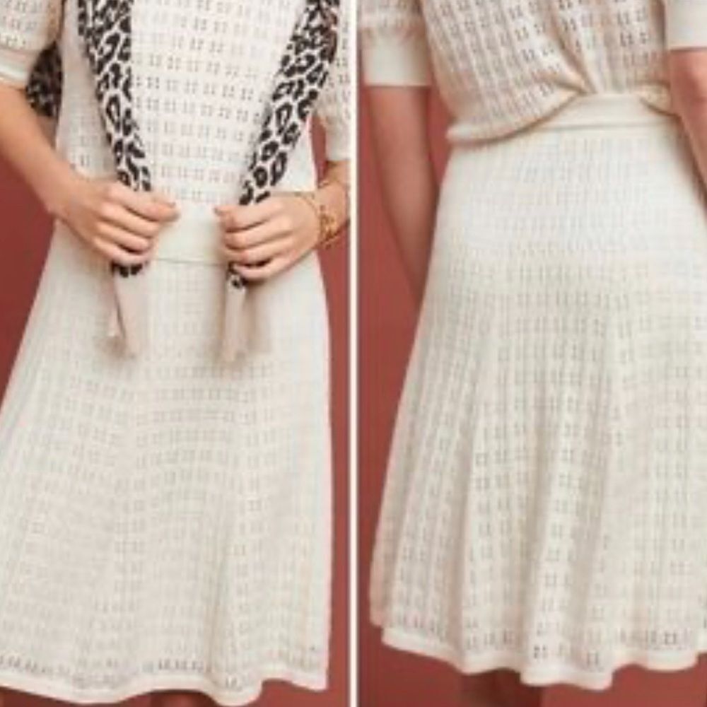 Anthropologie Meadow Rue Knit Skirt Small Pull On Knee Length White Cottagecore